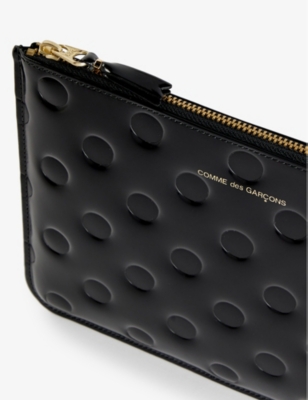 Shop Comme Des Garçons Polka-dot Embossed Leather Pouch In Black