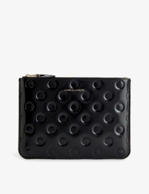 Comme Des Garçons Comme Des Garcons Womens Black Polka-dot Embossed Leather Pouch