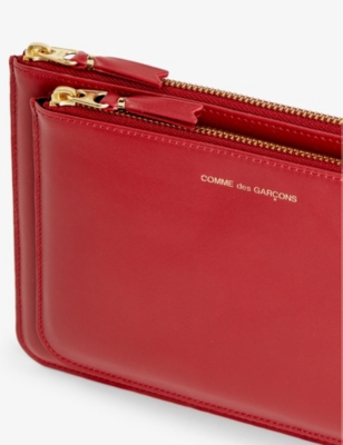 Shop Comme Des Garçons Double Pocket Leather Pouch In Red