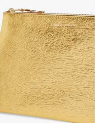 Shop Comme Des Garçons Comme Des Garcons Womens Gold Logo-embossed Leather Pouch