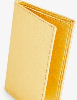 Shop Comme Des Garçons Classic Logo-debossed Leather Card Holder In Gold