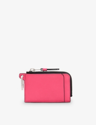 Shop Allsaints Women's Hot Pink Remy Detachable-ring Zip-up Leather Wallet