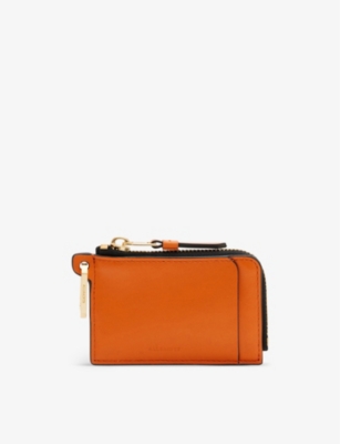 Allsaints Remy Detachable-ring Zip-up Leather Wallet In Pyrole Orange