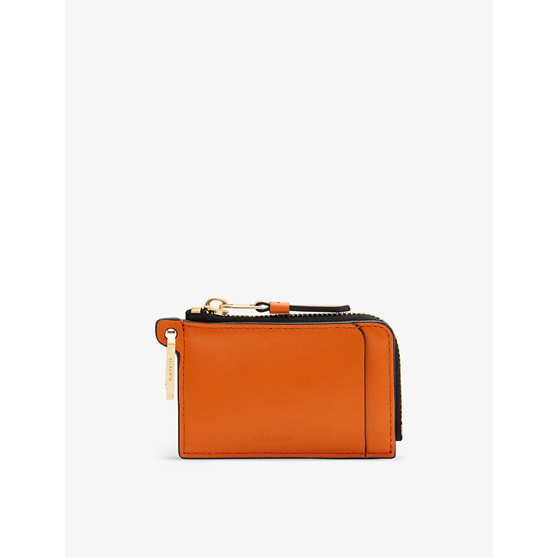 Allsaints Remy Detachable-ring Zip-up Leather Wallet In Pyrole Orange