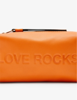 Shop Allsaints Women's Pyrole Orange Elliotte Logo-debossed Leather Pouch Bag
