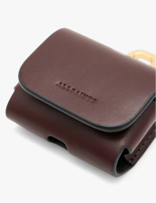 ALLSAINTS WOMENS LOGO-DEBOSSED LEATHER AIRPOD CASE BURNT RED 