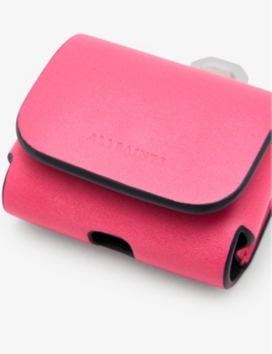 Shop Allsaints Women's Hot Pink Logo-debossed Leather Airpod Case