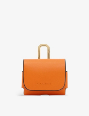 ALLSAINTS ALLSAINTS WOMEN'S PYROLE ORANGE LOGO-DEBOSSED LEATHER AIRPOD CASE