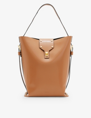 Allsaints Womens Desert Tan Miro Branded-hardware Leather Shoulder Bag
