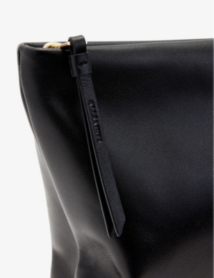 Shop Allsaints Bettina Branded-hardware Leather Clutch In Black