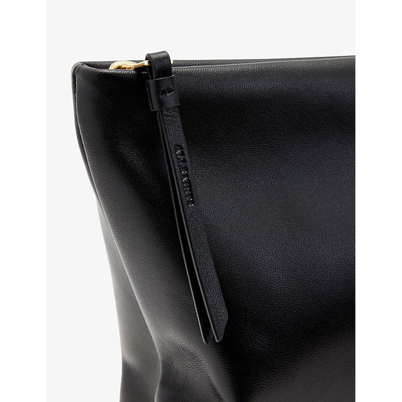 Shop Allsaints Bettina Branded-hardware Leather Clutch In Black