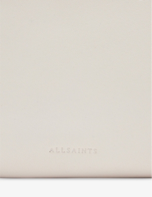 Shop Allsaints Bettina Branded-hardware Leather Clutch In Desert White