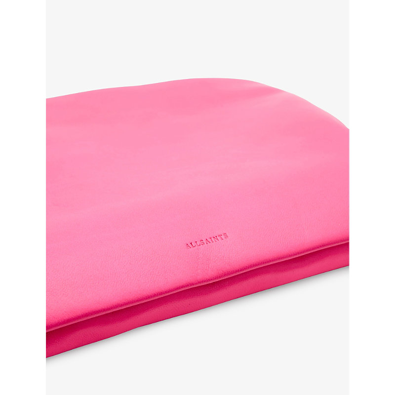 Shop Allsaints Women's Hot Pink Bettina Branded-hardware Leather Clutch