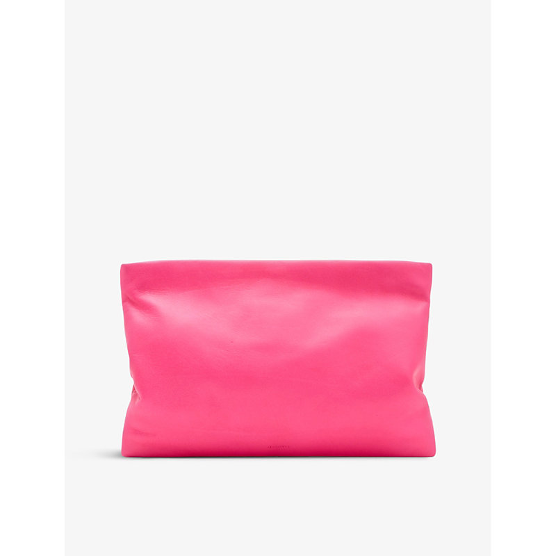 Shop Allsaints Women's Hot Pink Bettina Branded-hardware Leather Clutch