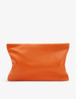 Allsaints Bettina Branded-hardware Leather Clutch In Pyrole Orange