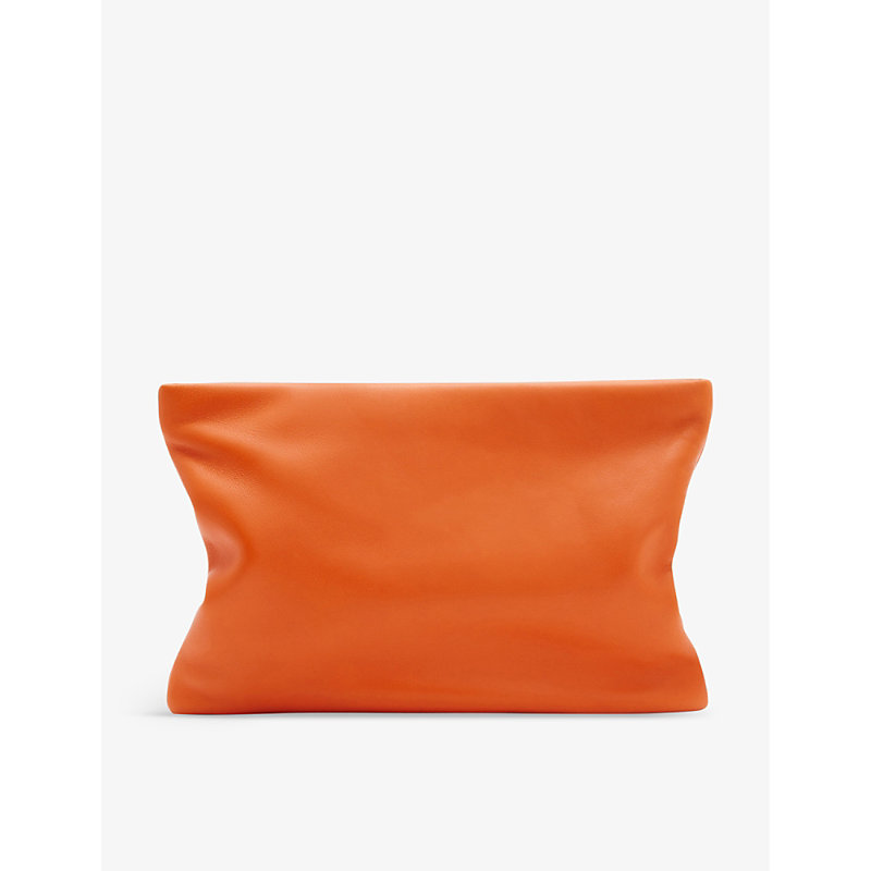 Allsaints Bettina Branded-hardware Leather Clutch In Pyrole Orange
