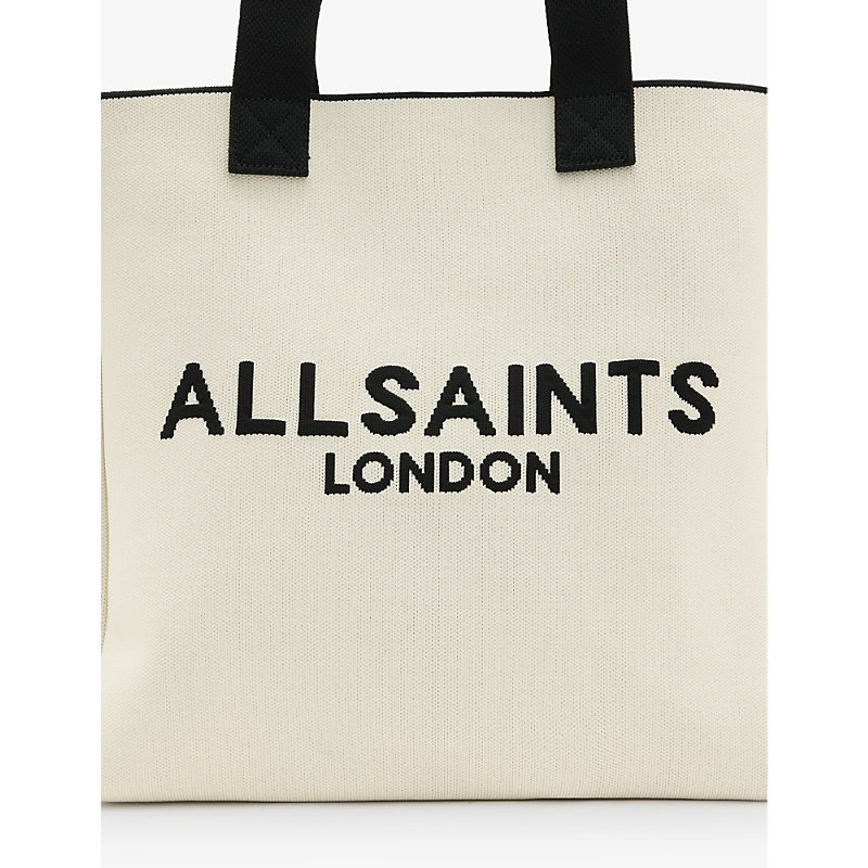 Shop Allsaints Women's Desert White Izzy Logo-print Recycled-polyester Tote Bag