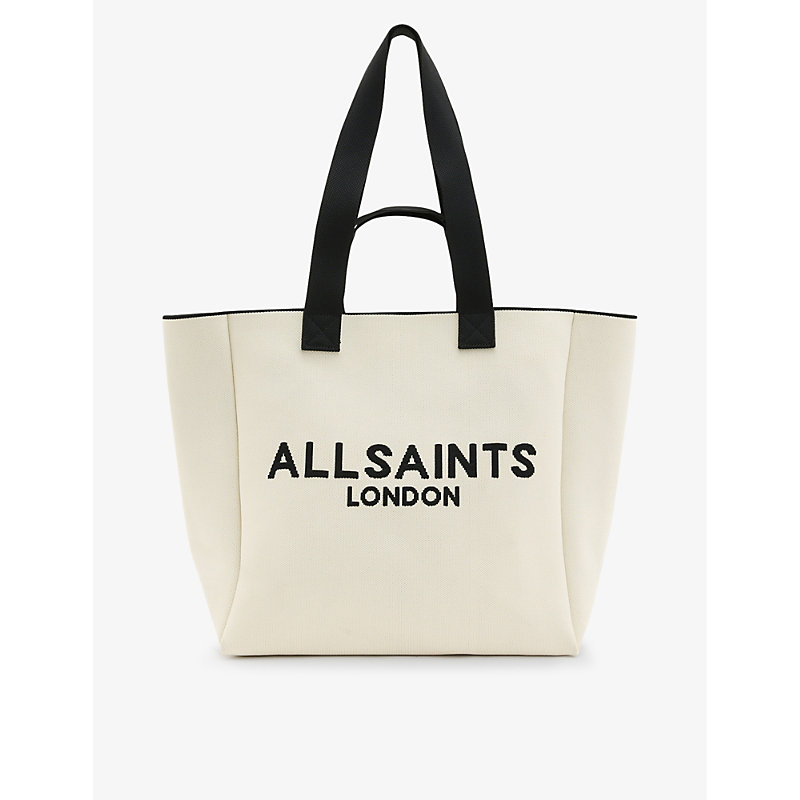 Shop Allsaints Women's Desert White Izzy Logo-print Recycled-polyester Tote Bag