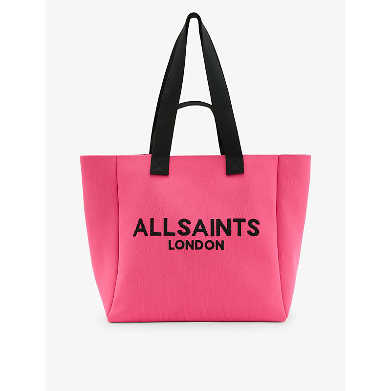 Shop Allsaints Women's Hot Pink Izzy Logo-print Recycled-polyester Tote Bag