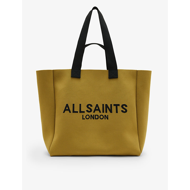 Shop Allsaints Izzy Logo-print Recycled-polyester Tote Bag In Sap Green
