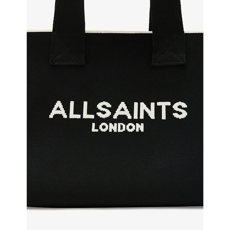Shop Allsaints Izzy Branded-logo Mini Knitted Tote Bag In Black