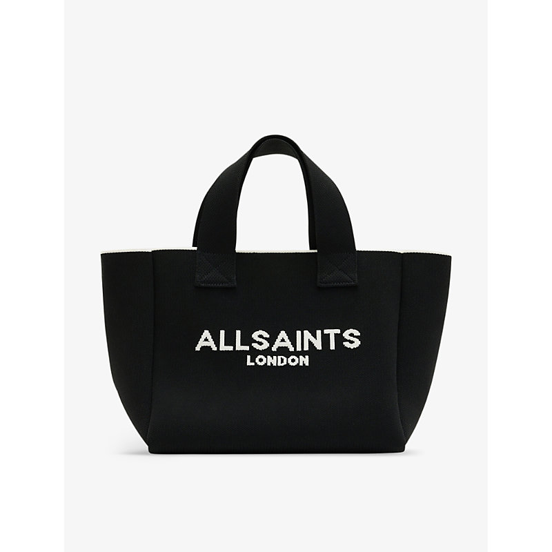 Shop Allsaints Izzy Branded-logo Mini Knitted Tote Bag In Black
