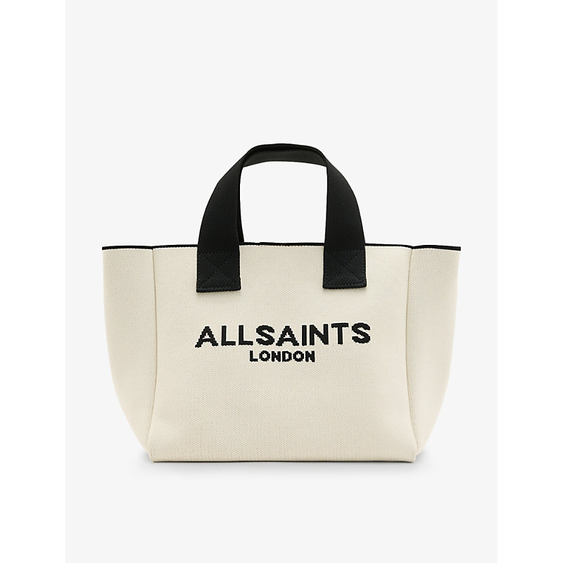 Shop Allsaints Women's Desert White Izzy Branded-logo Mini Knitted Tote Bag