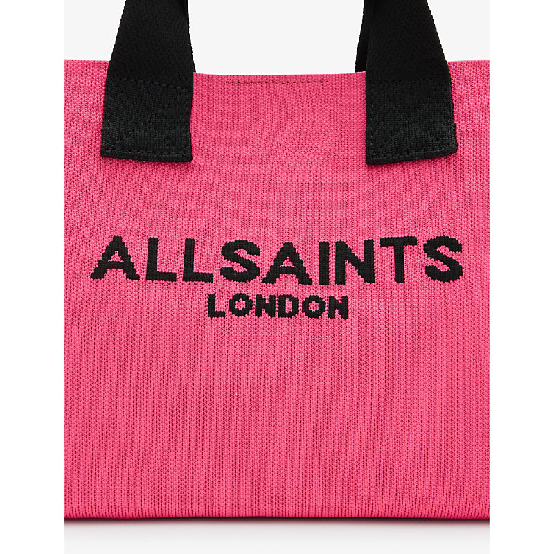 Shop Allsaints Women's Hot Pink Izzy Branded-logo Mini Knitted Tote Bag