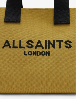 Shop Allsaints Women's Sap Green Izzy Branded-logo Mini Knitted Tote Bag