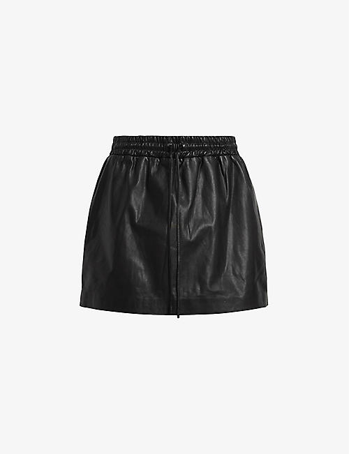 ALLSAINTS: Shana drawstring-waist leather mini skirt