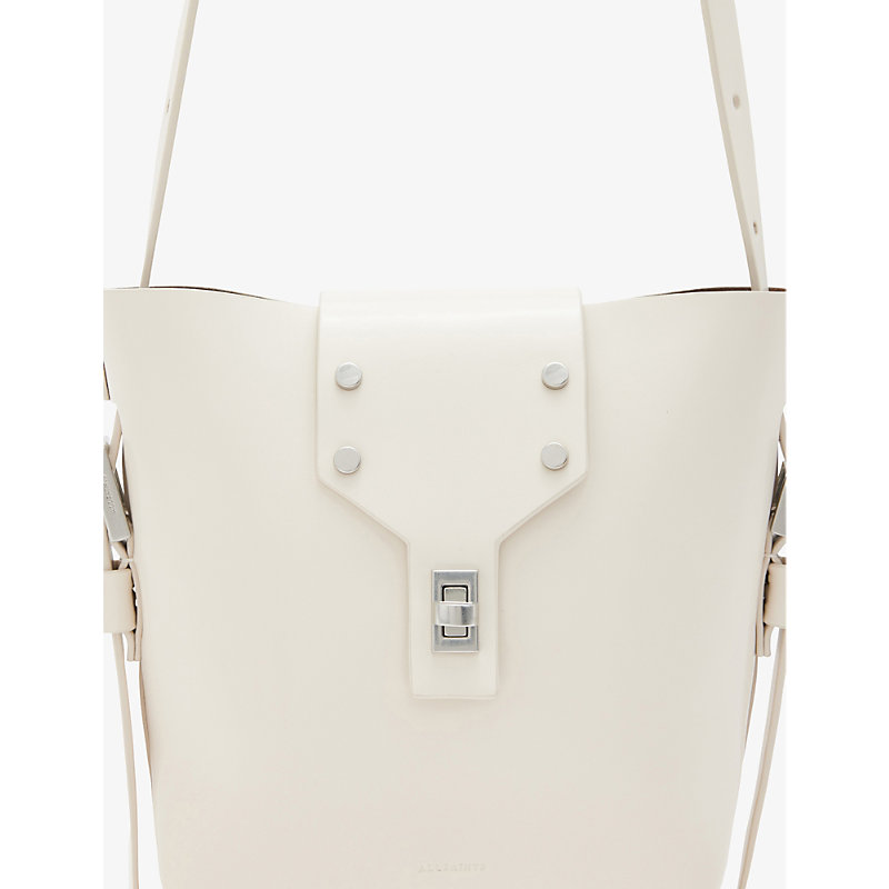 Shop Allsaints Women's Desert White Miro Branded-hardware Leather Cross-body Bag