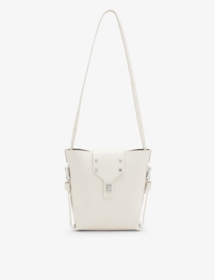 Allsaints Womens Desert White Miro Branded-hardware Leather Cross-body Bag