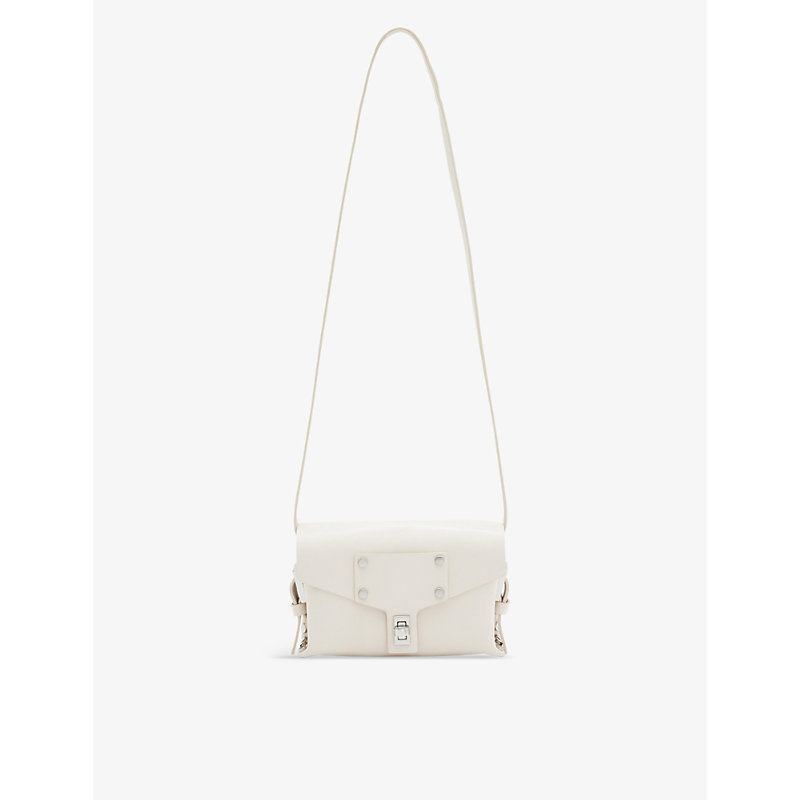 Allsaints Miro Mini Stud-embellished Leather Cross-body Bag In Desert White