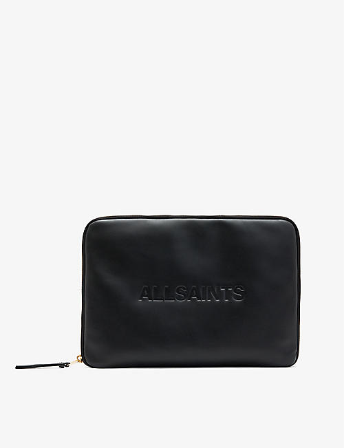 ALLSAINTS: Saff logo-debossed zip-leather laptop case