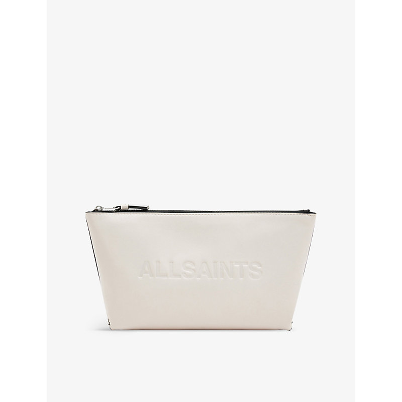 Allsaints Womens Desert White Emile Logo-debossed Leather Pouch Bag