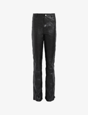 Allsaints Womens Black Pearson Slim-fit Mid-rise Leather Trousers