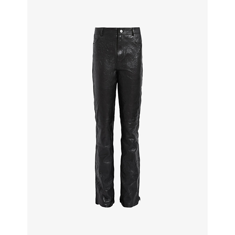 Allsaints Womens Black Pearson Slim-fit Mid-rise Leather Trousers