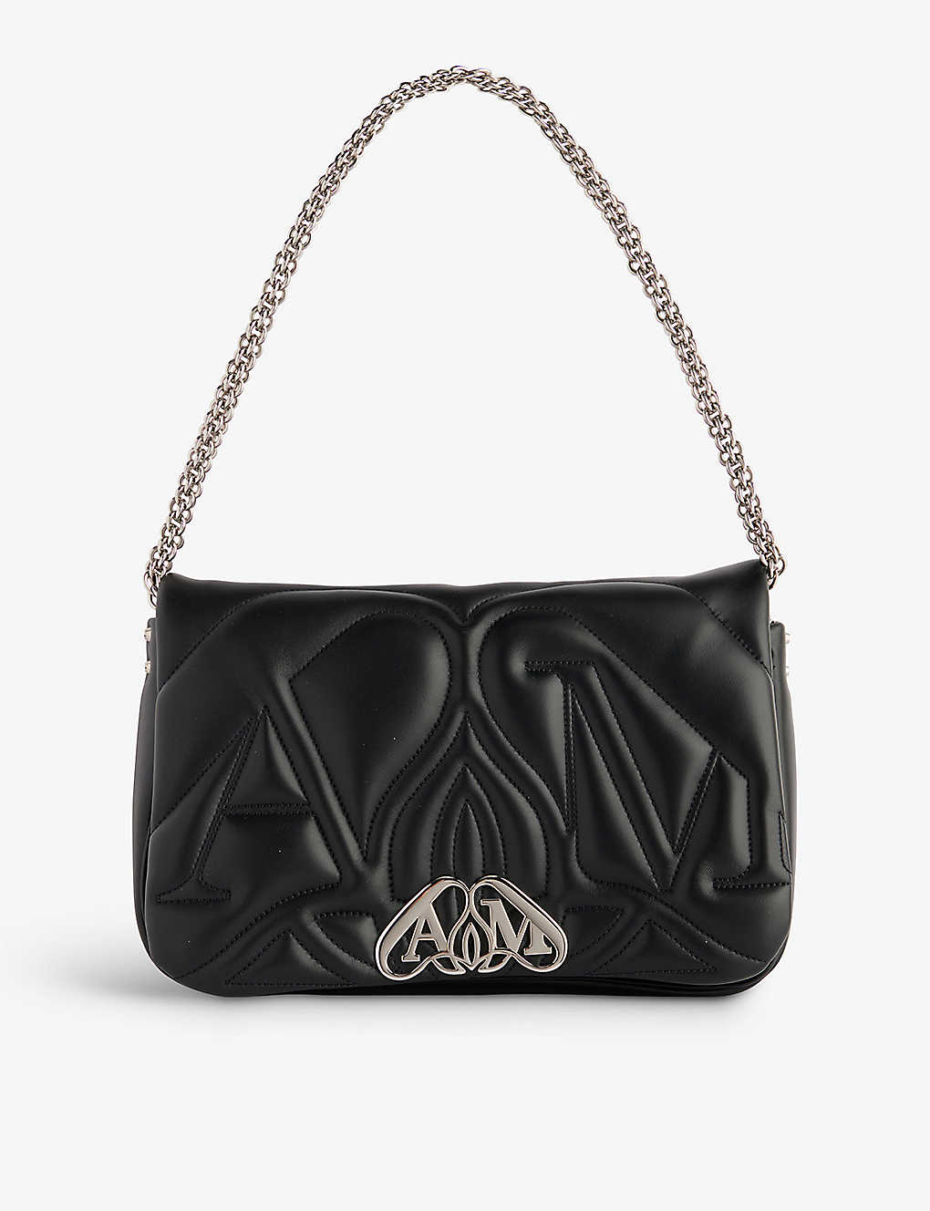 Shop Alexander Mcqueen Womens Black Seal Embroidered-leather Cross-body Bag