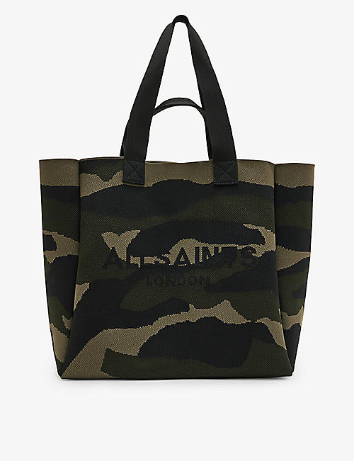 ALLSAINTS: Izzy camouflage-print knitted recycled-polyester tote bag