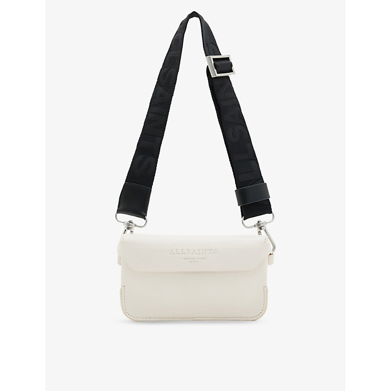 Allsaints Womens Desert White Zoe Logo-debossed Leather Cross-body Bag
