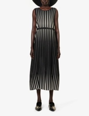 Shop Symetria Women's Black/ivory Stripe Incursion Striped Relaxed-fit Wool-blend Midi Dress In Monochrome