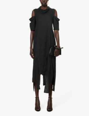 Shop Symetria Women's Black Infix Turtleneck Linen And Cotton-blend Maxi Dress