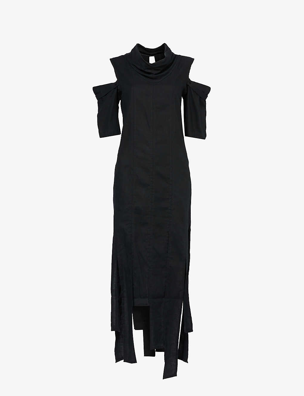Symetria Womens Black Infix Turtleneck Linen And Cotton-blend Maxi Dress