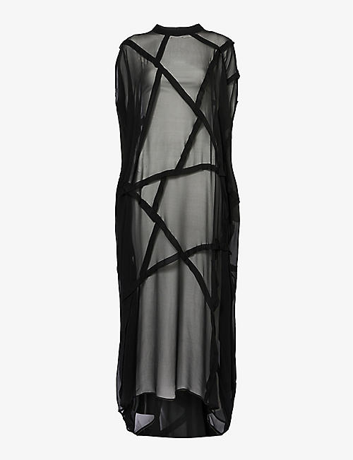 SYMETRIA: Protract abstract-pattern sheer silk maxi dress