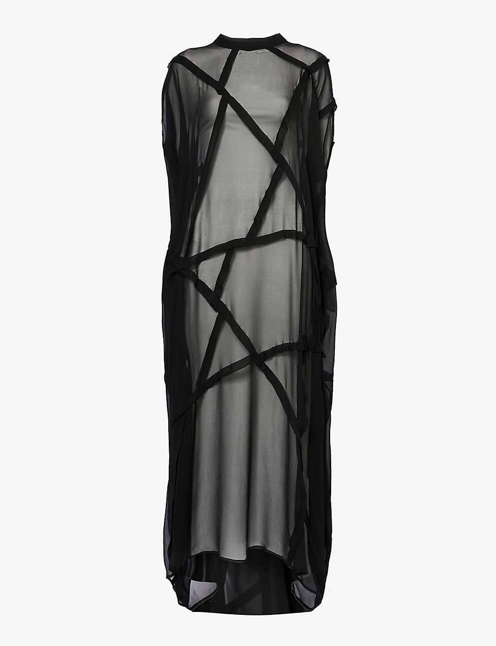 Symetria Womens Black Protract Abstract-pattern Sheer Silk Maxi Dress