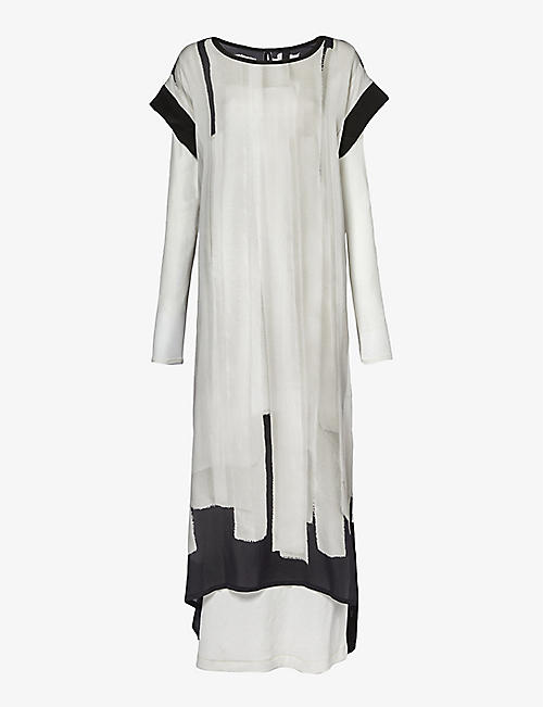 SYMETRIA: Relief abstract-pattern relaxed-fit silk midi dress
