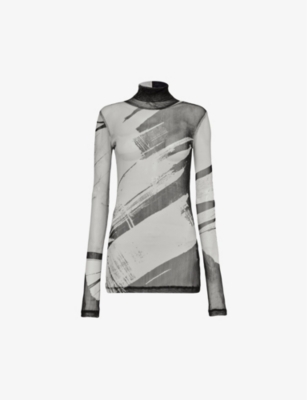 SYMETRIA: Abstract-pattern semi-sheer slim-fit silk top
