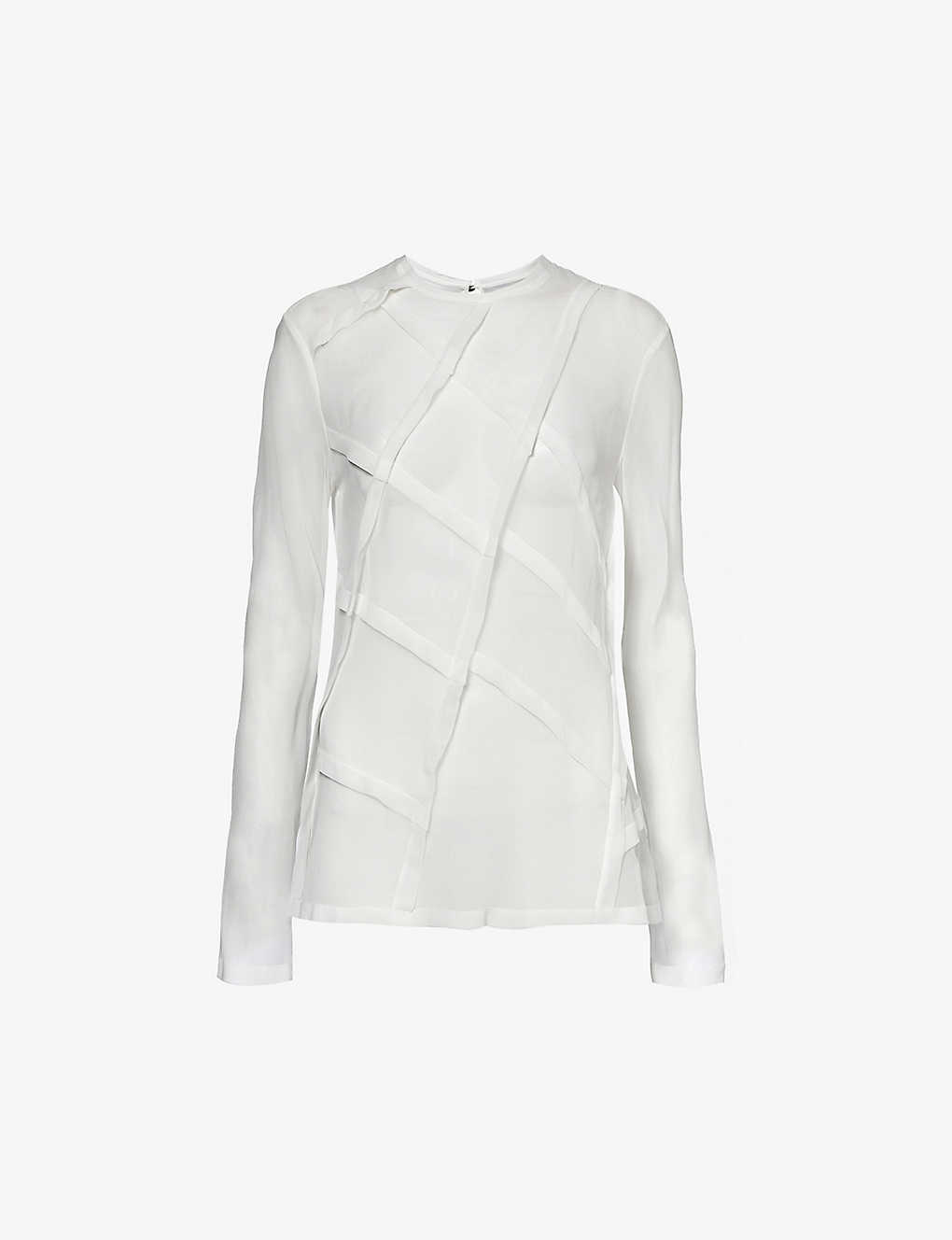 Symetria Womens Ivory Edgeway Panel-patterned Regular-fit Silk Top In Cream