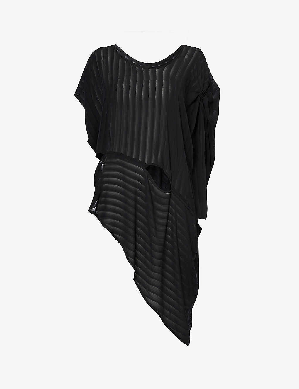 Symetria Womens Black Stripe Gradation Cut-out Silk Top
