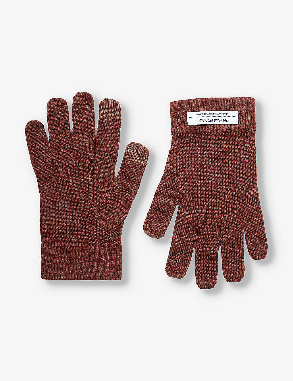 The Inoue Brothers Mens Melange Brown Brand-embellished Wool-blend Gloves